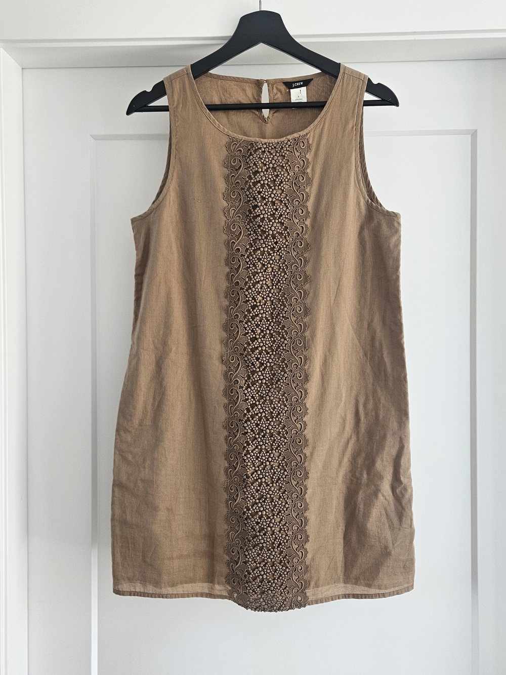 J.Crew Sleeveless Embroidered Cotton Shift Dress in Camel Sz Small